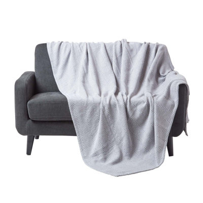Homescapes Cotton Halden Chevron Grey Throw150 X 200 Cm from B&Q