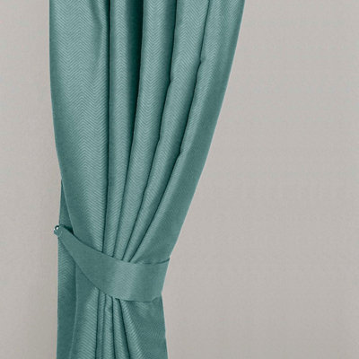 Homescapes Pastel Herringbone Chevron Curtains Tie Backs Pair Blue