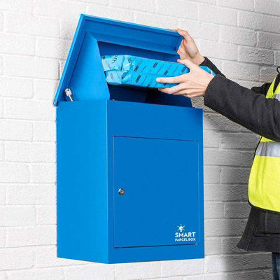 Smart Parcel Box Medium Secure Outdoor Delivery Box Galvanised Steel Front Access Blue from B&Q