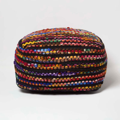 Homescapes Multi Coloured Folk Woven Bean Filled Pouffe Square 60 X 60 Cm