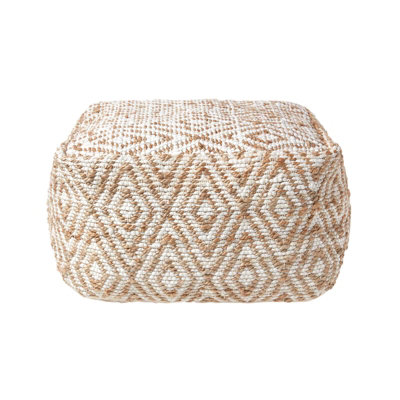 Homescapes Sierra Natural Diamond Pattern Hemp Square Bean Filled Pouffe, 60 Cm Grey/White