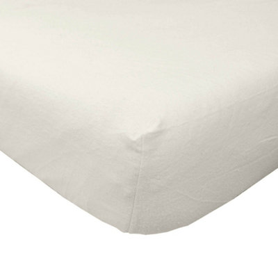 Homescapes Cream Brushed Cotton Fitted Sheet 100% Cotton Luxury Flannelette, Double 40Cm