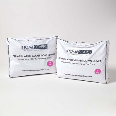 Homescapes Premium Goose Down 13.5 Tog All Seasons Duvet, Single White