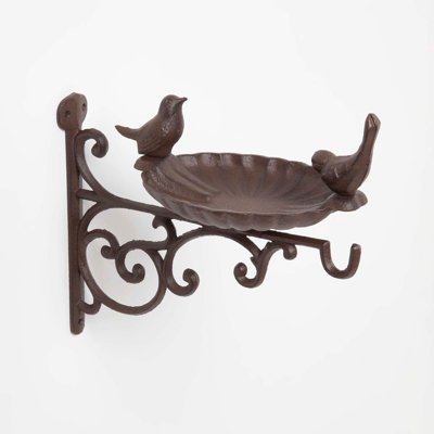 Homescapes Brown Decorative Bird Bath With Wall Bracket Cast Iron - Image 4
