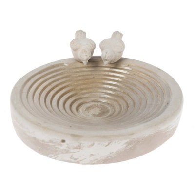 Homescapes White Round Concrete Birdbath Heavyweight With Love Birds Decoration - Image 6