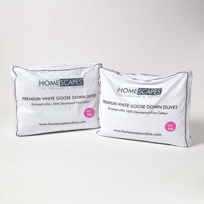Homescapes Premium Goose Down 15 Tog All Seasons Duvet, Single White