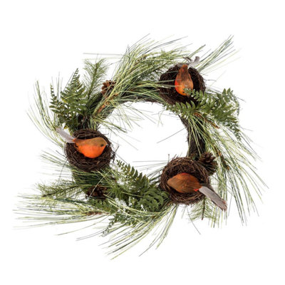B&Q -  Artificial Christmas Wreath With Robins Nests16 Inch