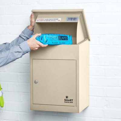 Smart Parcel Box Medium Secure Outdoor Delivery Box Galvanised Steel Front Access Cream from B&Q