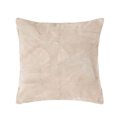 Homescapes Real Leather Suede Cushion With Feather Filling Cream