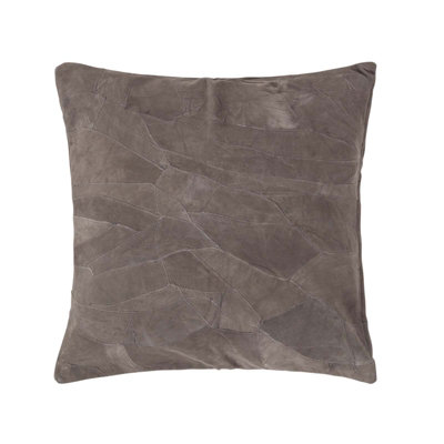 Homescapes Real Leather Suede Cushion With Feather Filling Grey