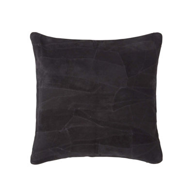 Homescapes Real Leather Suede Cushion With Feather Filling Black