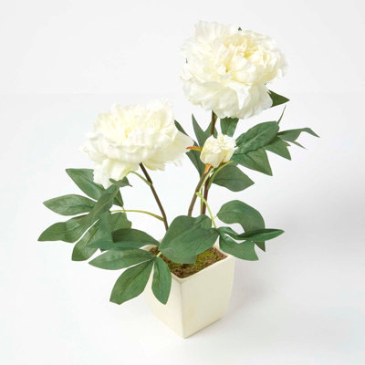 Homescapes Artificial Cream Handcrafted Peonies In Decorative Cream Pot48 Cm from B&Q