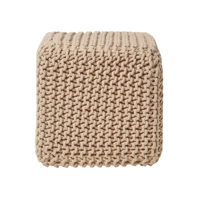 Homescapes Linen Cube Cotton Knitted Pouffe Footstool