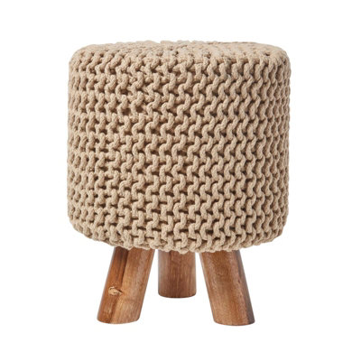 B&Q -  Linen Tall Cotton Knitted Footstool On Legs
