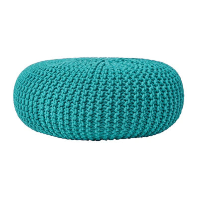 Homescapes Green Teal Round Cotton Knitted Pouffe Footstool Large