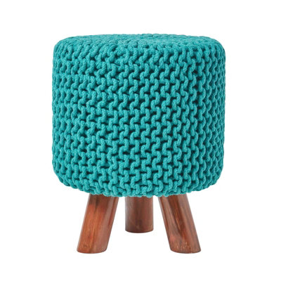 B&Q -  Teal Green Tall Cotton Knitted Footstool On Legs