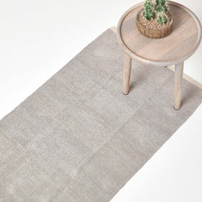 B&Q -  Light Grey 100% Cotton Plain Chenille Rug With Natural Trim66 X 200 Cm