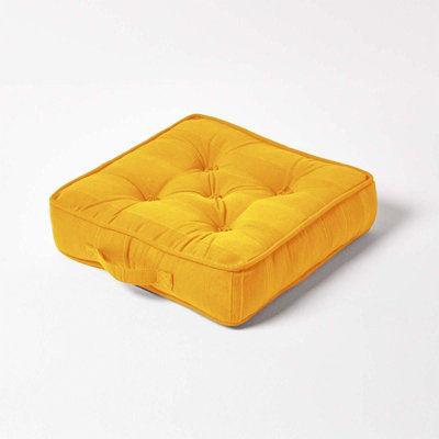 Homescapes Mustard Rajput Ribbed Cotton Floor Cushion Yellow