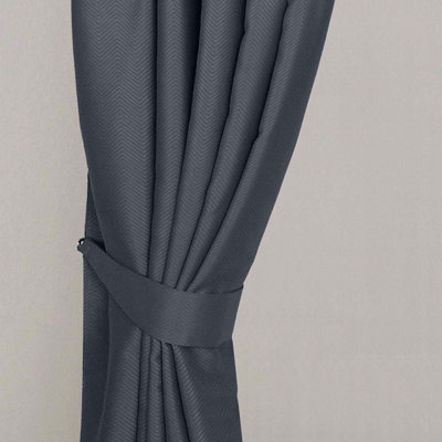 Homescapes Unisex Dark Grey Herringbone Curtain Tie Back Pair In - Image 4