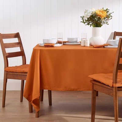 Homescapes Orange Burnt Cotton Square Tablecloth 137 X 137 Cm