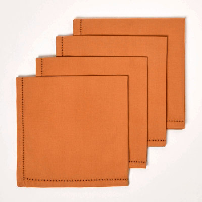 Homescapes Burnt Orange Cotton Napkins Set Of 4Plain Fabric Table Napkins45 X 45CmWashable & Reusable For PartiesEvents from B&Q
