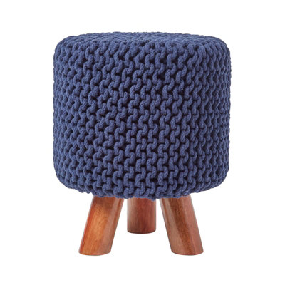 B&Q -  Navy Tall Cotton Knitted Footstool On Legs
