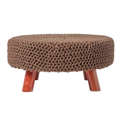 B&Q -  Chocolate Brown Large Round Cotton Knitted Footstool On Legs