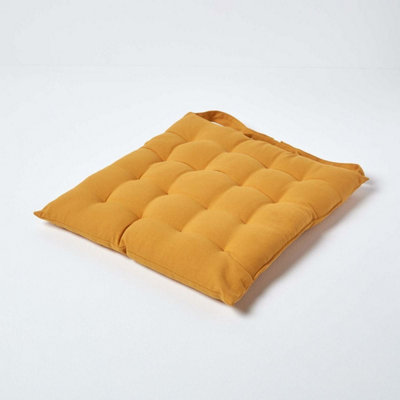 Homescapes Mustard Seat Pads 100% Cotton Chair Cushions 40X40 Cm, Plain Chair Pads For Dining Kitchen Or Garden Outdoor Use Yellow