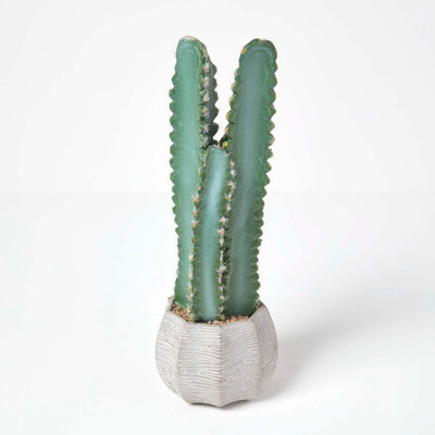 Homescapes Artificial Handcrafted Hylcocereus Cactus In Decorative Textured Stone Pot, 49 Cm Green