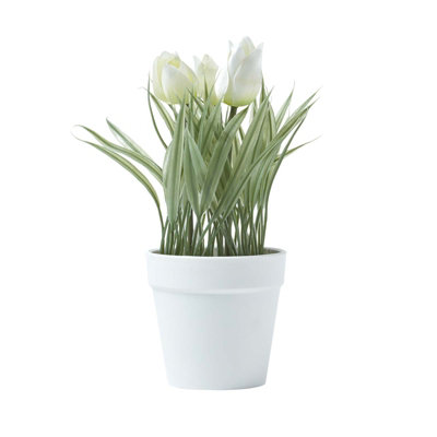 Homescapes White Artificial Handcrafted Tulips In Decorative Pot, 22 Cm 22Cm