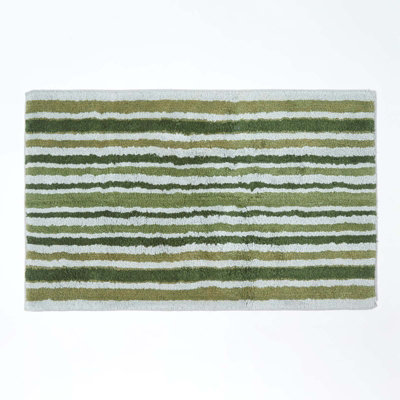 B&Q -  Green Stripe Cotton Bath Mat