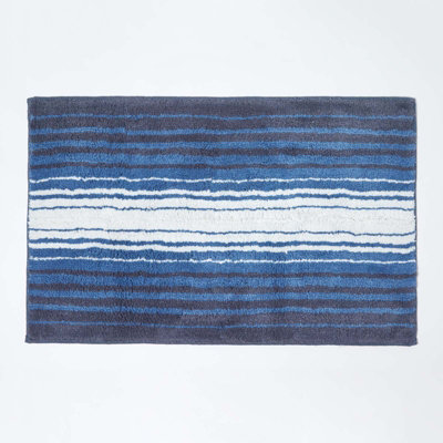 Homescapes Blue And White Stripe Cotton Bath Mat from B&Q