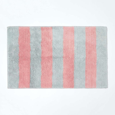 Homescapes Pink And Grey Striped Cotton Bath Mat from B&Q