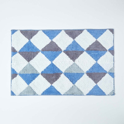 Homescapes Harlequin Pattern Blue And White Cotton Bath Mat from B&Q