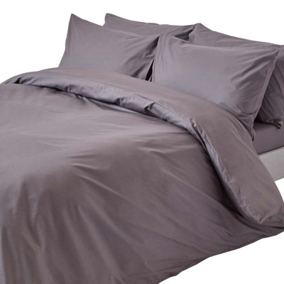 B&Q -  Dark Grey Egyptian Cotton Duvet Cover With Pillowcases 200 TcDouble