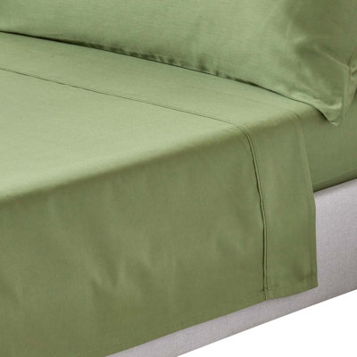 B&Q -  Moss Green Organic Cotton Flat Sheet 400 Thread CountKing