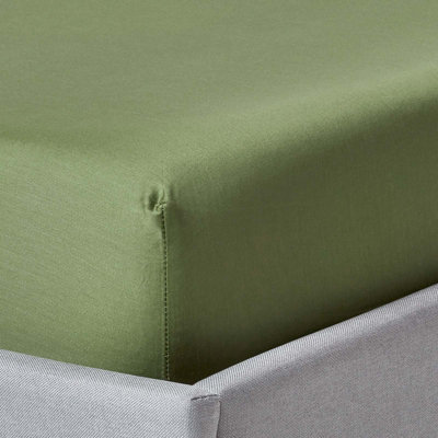 Homescapes Moss Organic Cotton Deep Fitted Sheet 18 Inch 400 Thread Count, King Green