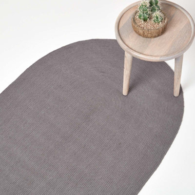 Homescapes Handmade Woven Braided Oval Rug, 60 X 90 Cm Grey