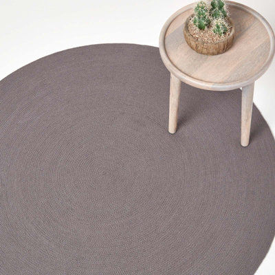 Homescapes Handmade Woven Braided Round Rug, 120 Cm Grey
