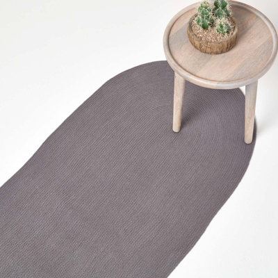 Homescapes Handmade Woven Braided Oval Hallway Rug, 66 X 200 Cm Grey