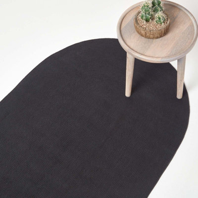 Homescapes Handmade Woven Braided Oval Rug, 60 X 90 Cm Black