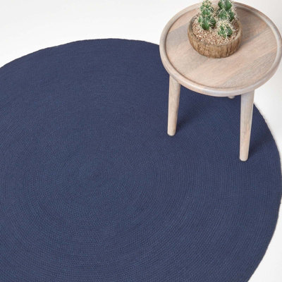Homescapes Navy Handmade Woven Braided Round Rug, 120 Cm Blue