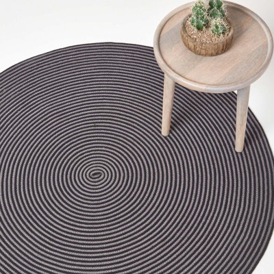 B&Q -  Grey And Black Handmade Woven Spiral Braided Rug120 Cm Round
