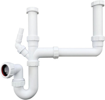 Plumbez Double Bowl And Bowl And Half Sink Waste Kit 40mm (1.1/2") Multi-Fit P Trap With Washing Machine Waste Splitter from B&Q