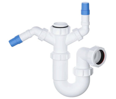 Plumbez Telescopic Adjustable Twin Nozzle Swivel P Trap 40mm (1.5") Sink Waste TrapWashing Machine Pipe Extension Kit from B&Q