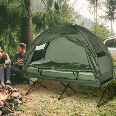 Outsunny Outdoor 1 Person Folding Dome Tent Hiking Camping Bed Cot W/ Sleeping Bag New from B&Q