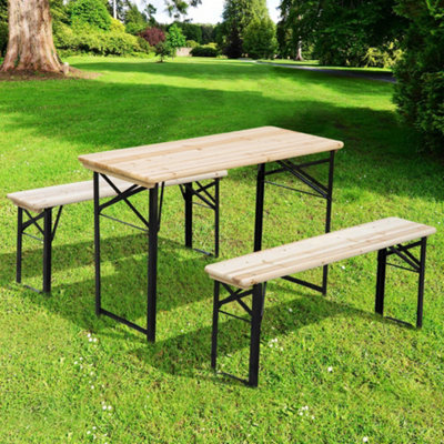 Outsunny Picnic Wooden Table And Bench Set Portable Folding Camping Trestle