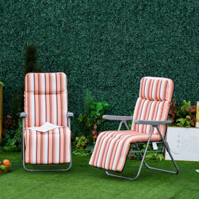 Outsunny Set Of 2 Adjustable Sun Lounger Recliner Reclining Seat Orange/white from B&Q