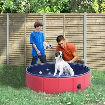 Pawhut Pet Paddling Pool Cat Dog Indoor/ Outdoor Foldable 80Cm Diameter Red from B&Q