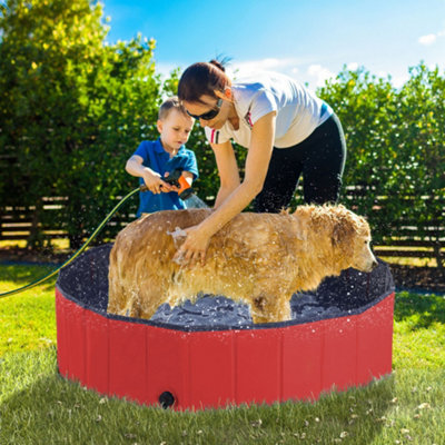 Pawhut Pet Paddling Pool Cat Dog Indoor/ Outdoor Foldable 120Cm Diameter Red from B&Q